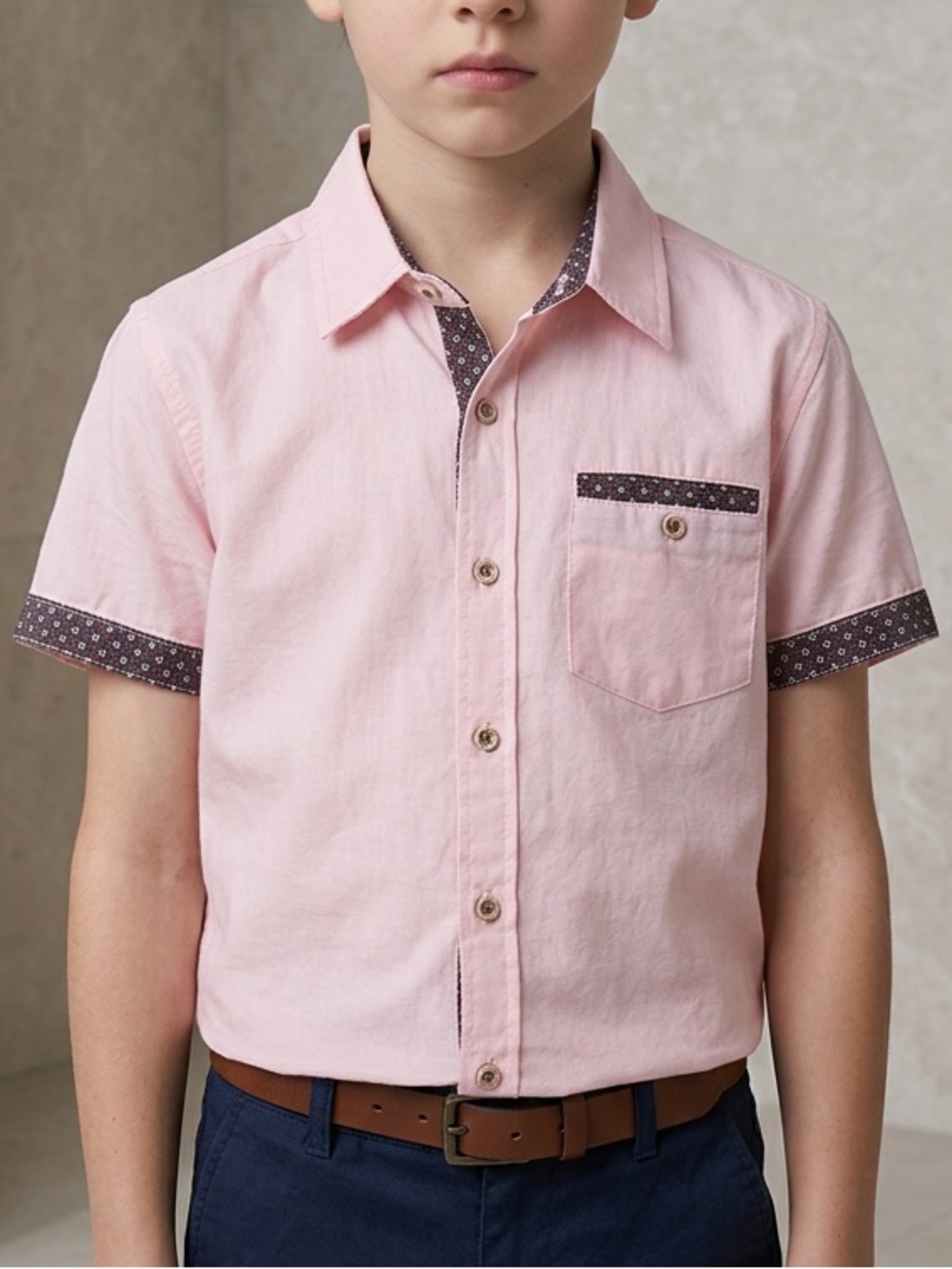 Craft + Flow Boys Pink Short Sleeve Button-Down Shirt – Size 5
